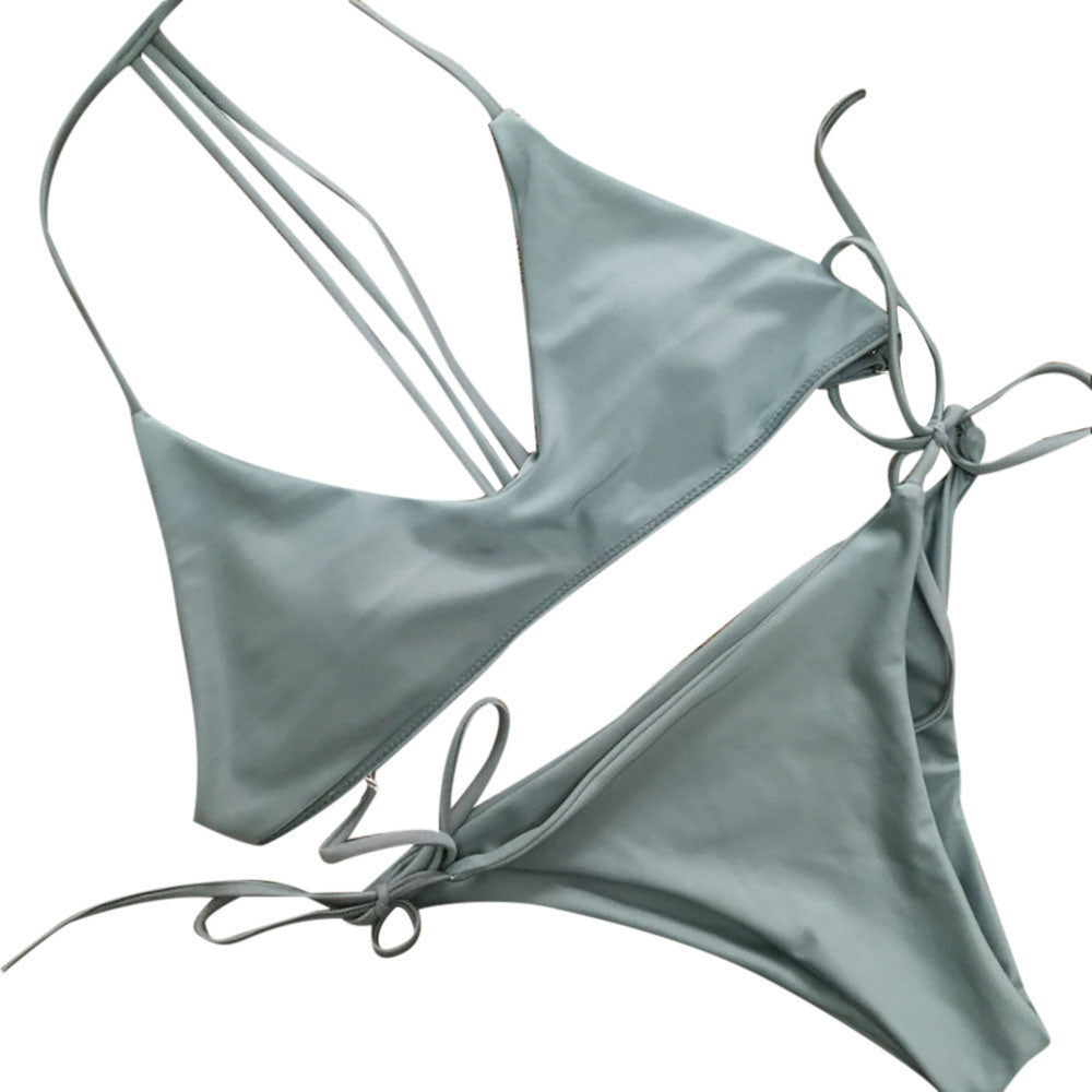 Nouveau maillot de bain deux pièces pour femmes en couleur unie - AOMshop