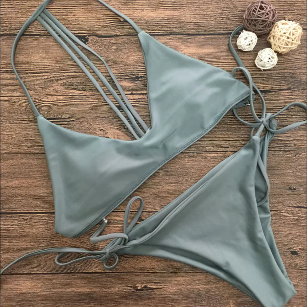 Nouveau maillot de bain deux pièces pour femmes en couleur unie - AOMshop