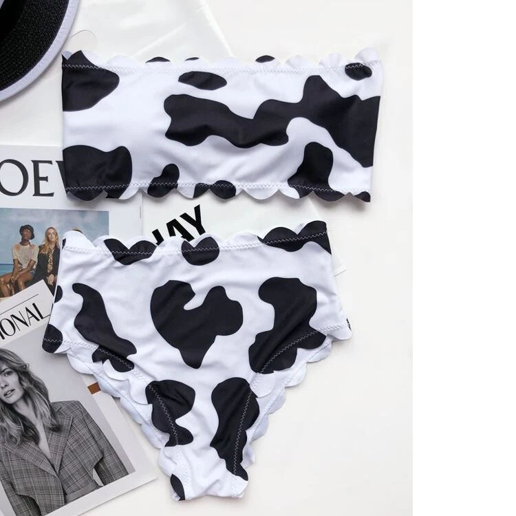 Nouveau style bikini imprimé vache avec poitrine enveloppée