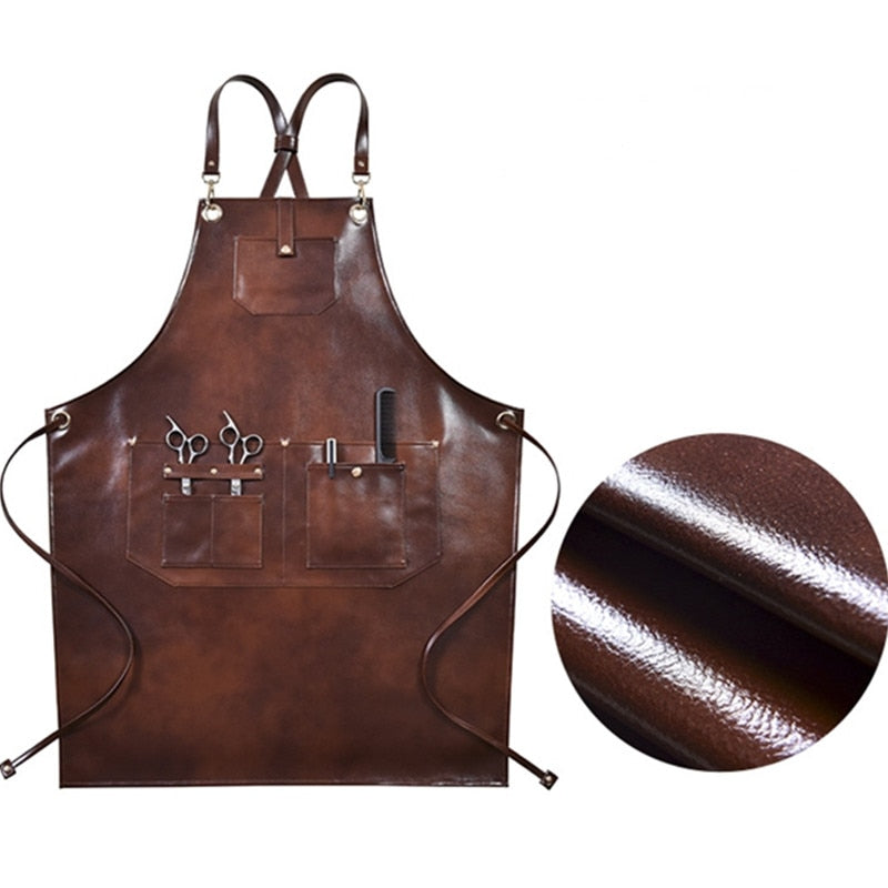 "Nouvel tablier en PU avec bretelles croisées - pour barista, boulangerie, coiffure et plus" Auburn