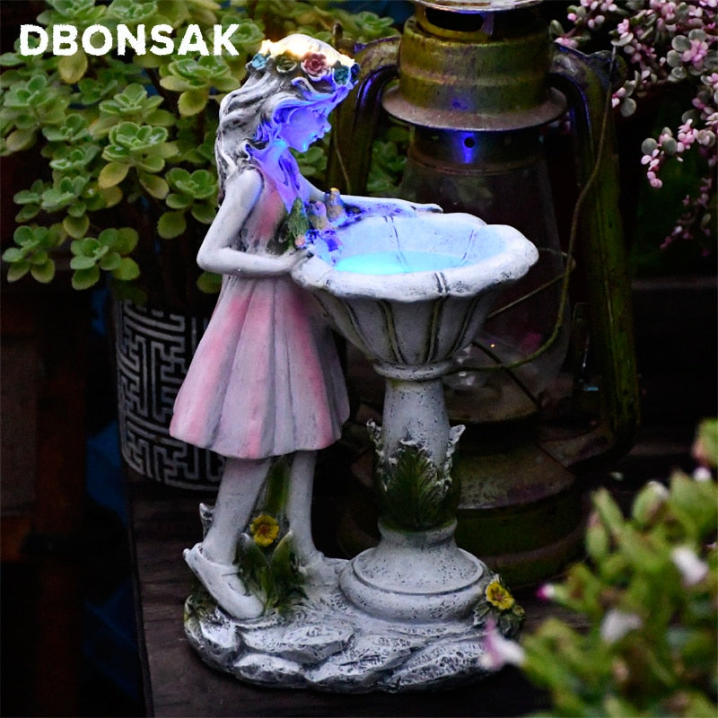 Nouvelle sculpture de fée fleur en résine avec panneau solaire pour décoration de jardin