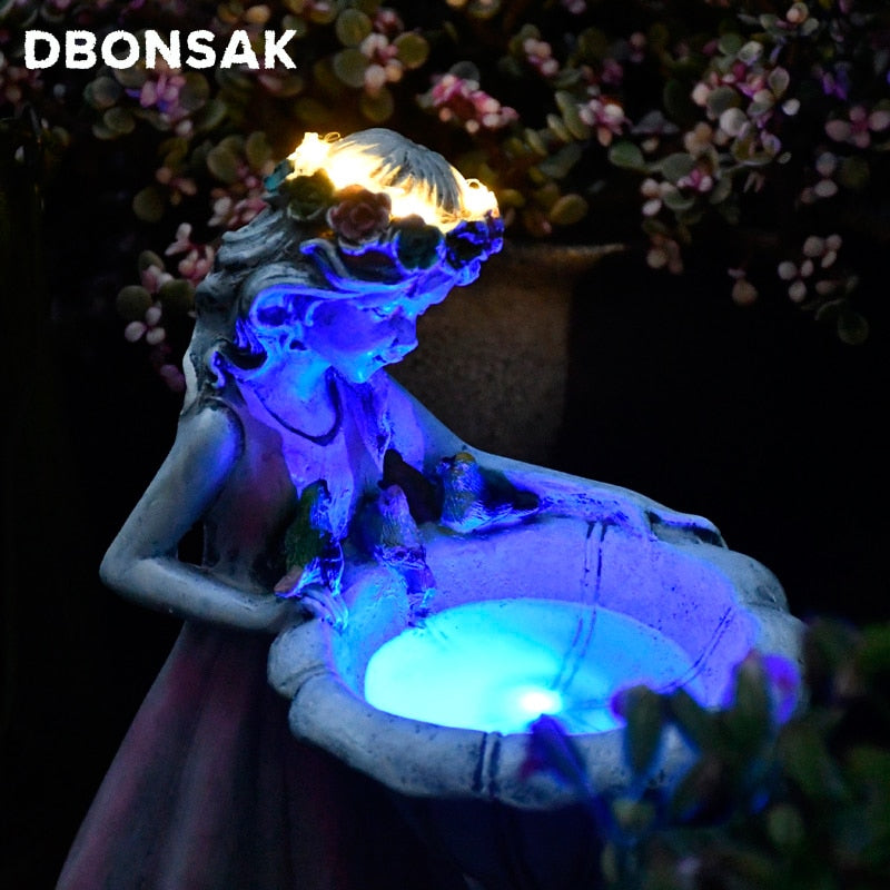 Nouvelle sculpture de fée fleur en résine avec panneau solaire pour décoration de jardin