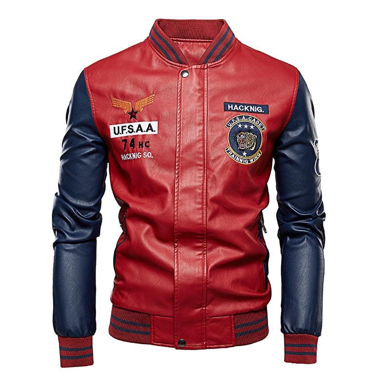 Nouvelle veste en cuir pour homme avec broderie Red DDT45