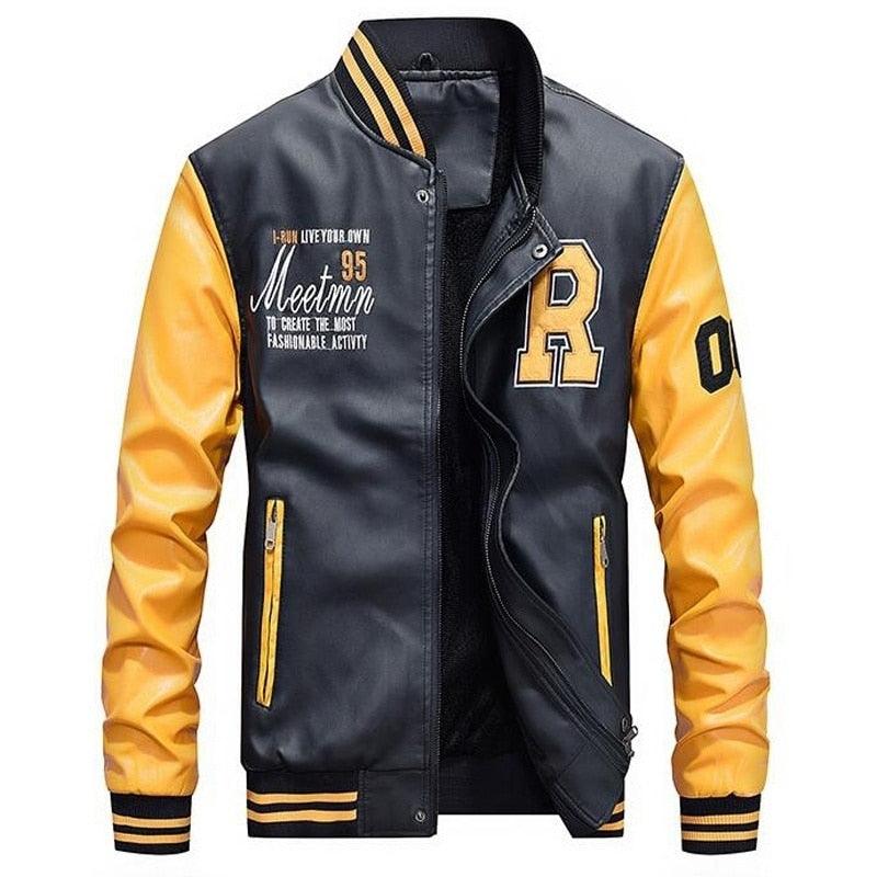 Nouvelle veste en cuir pour homme avec broderie