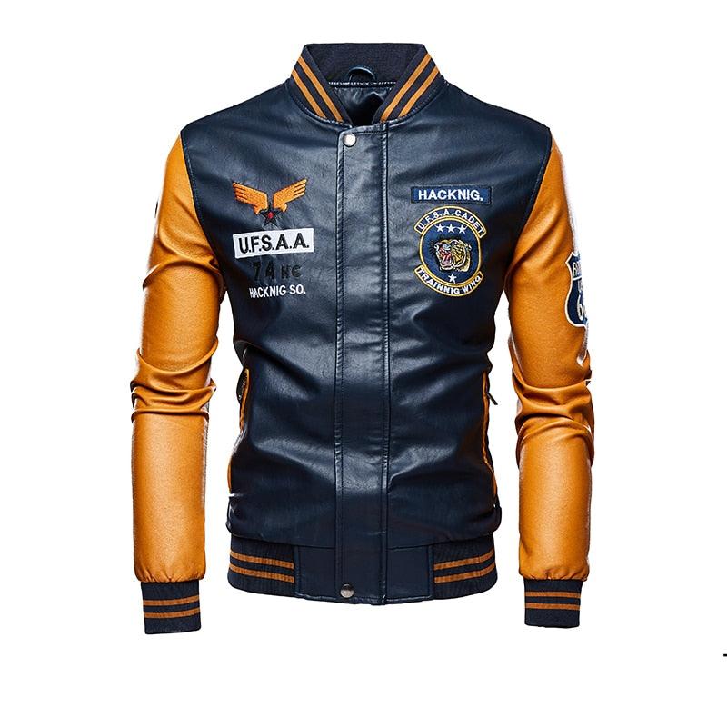 Nouvelle veste en cuir pour homme avec broderie Yellow DDT45