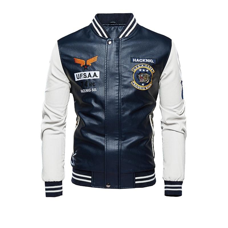 Nouvelle veste en cuir pour homme avec broderie White DDT45