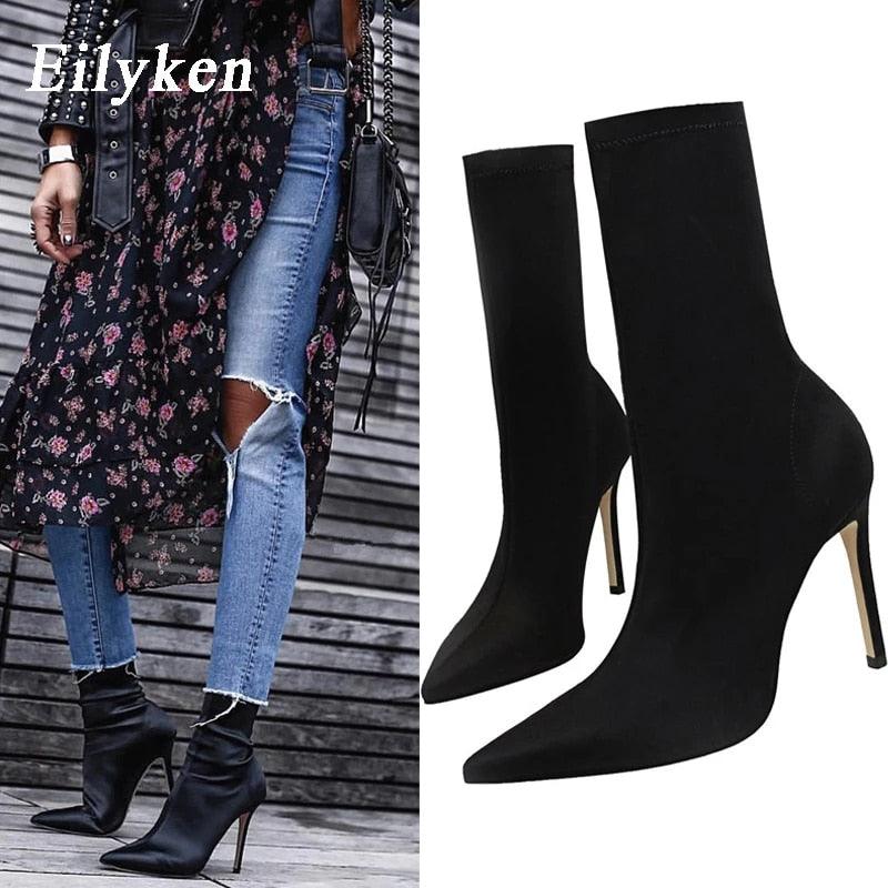 Nouvelles bottines stretch pour femmes à talons hauts et pointus