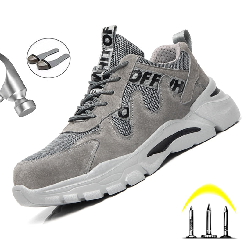 "Nouvelles chaussures de sécurité à bout en acier pour hommes - Chaussures de travail résistantes aux perforations et antidérapantes" 207-gray