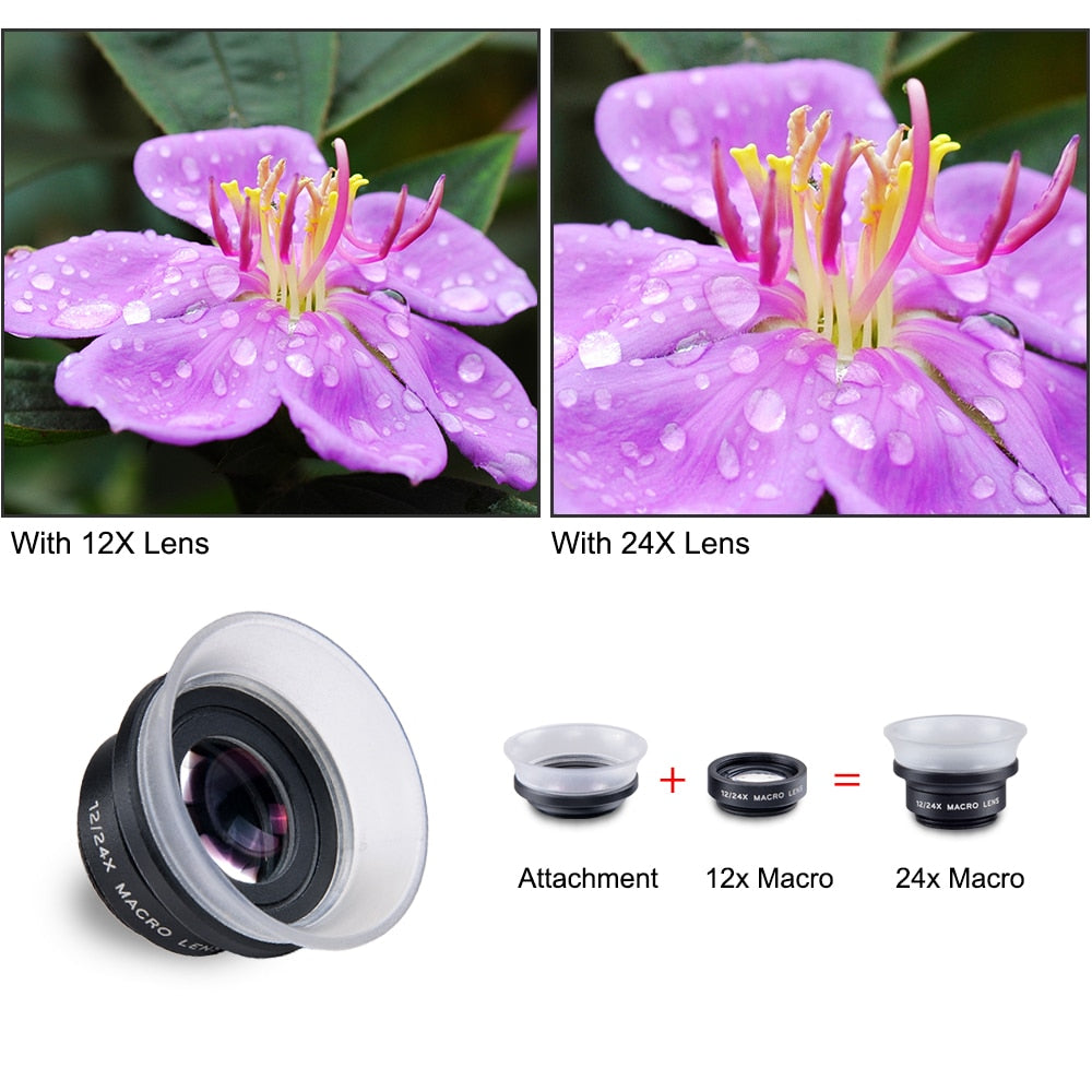 Objectif macro professionnel APEXEL HD 12X-24X pour iPhone Xiaomi Android