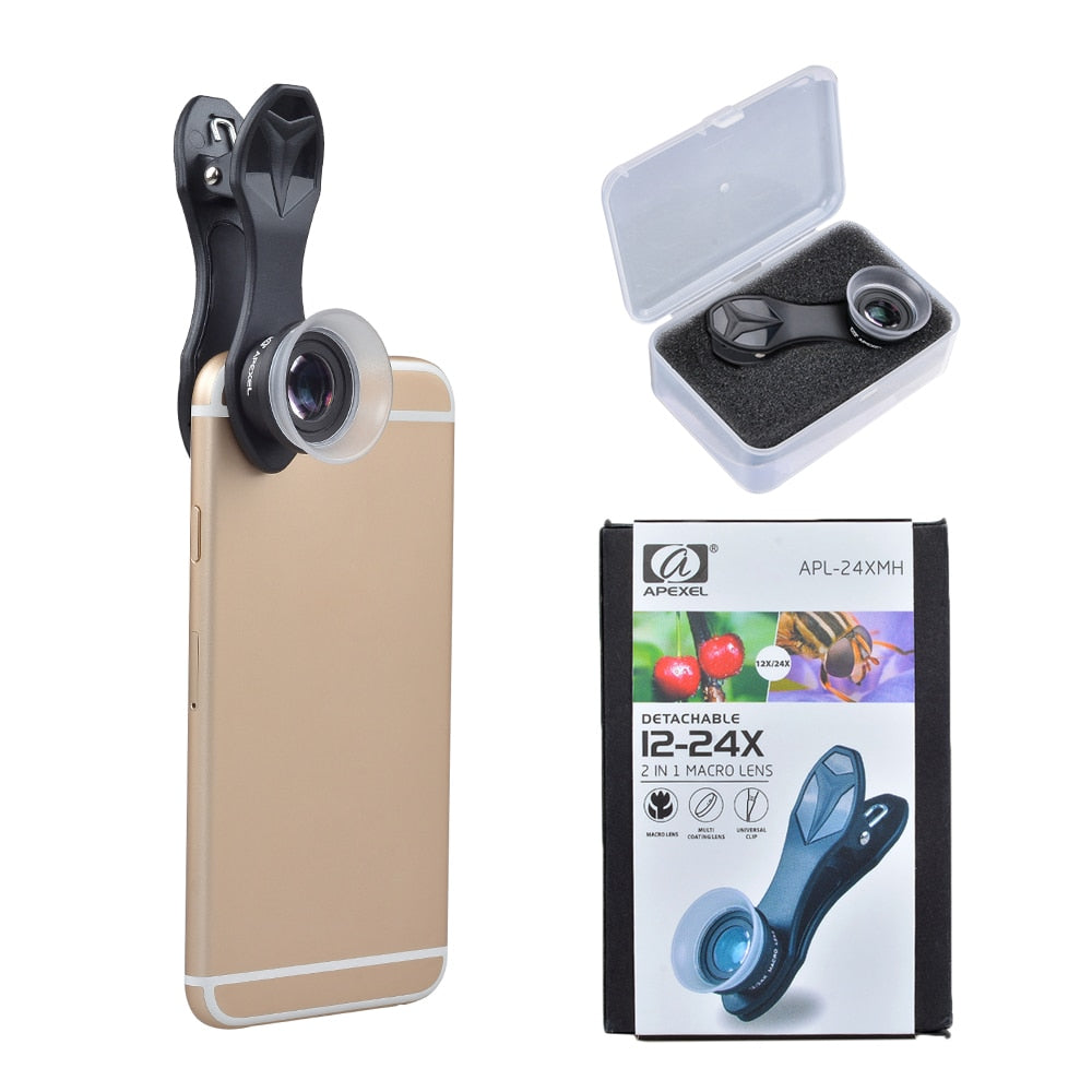 Objectif macro professionnel APEXEL HD 12X-24X pour iPhone Xiaomi Android