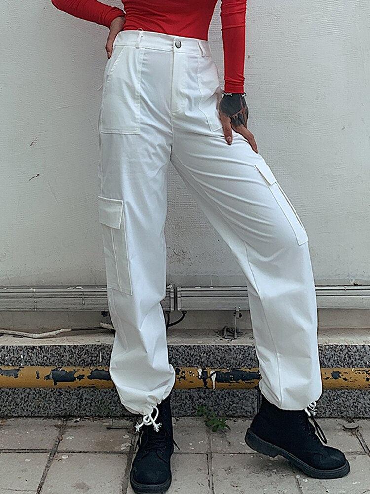 Pantalon cargo taille haute White