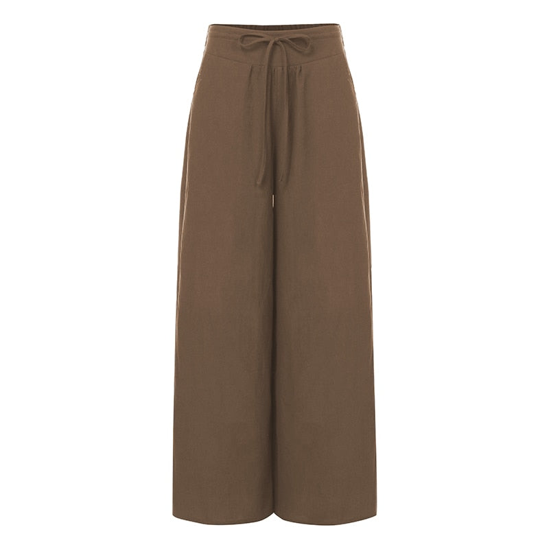 Pantalon large taille haute vintage pour femme Celmia 2023 Coffee