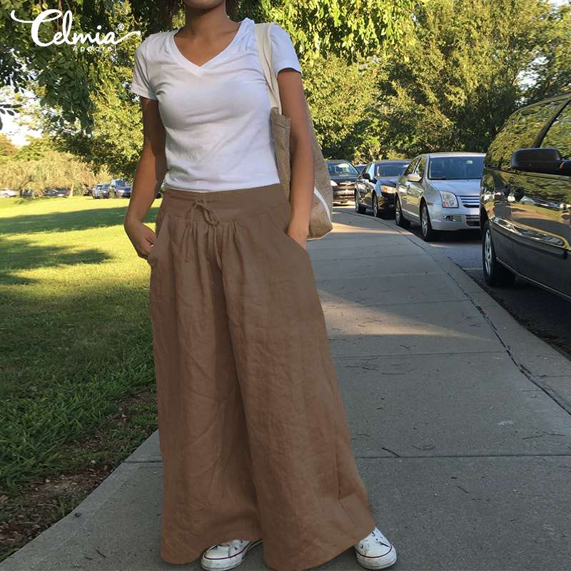 Pantalon large taille haute vintage pour femme Celmia 2023
