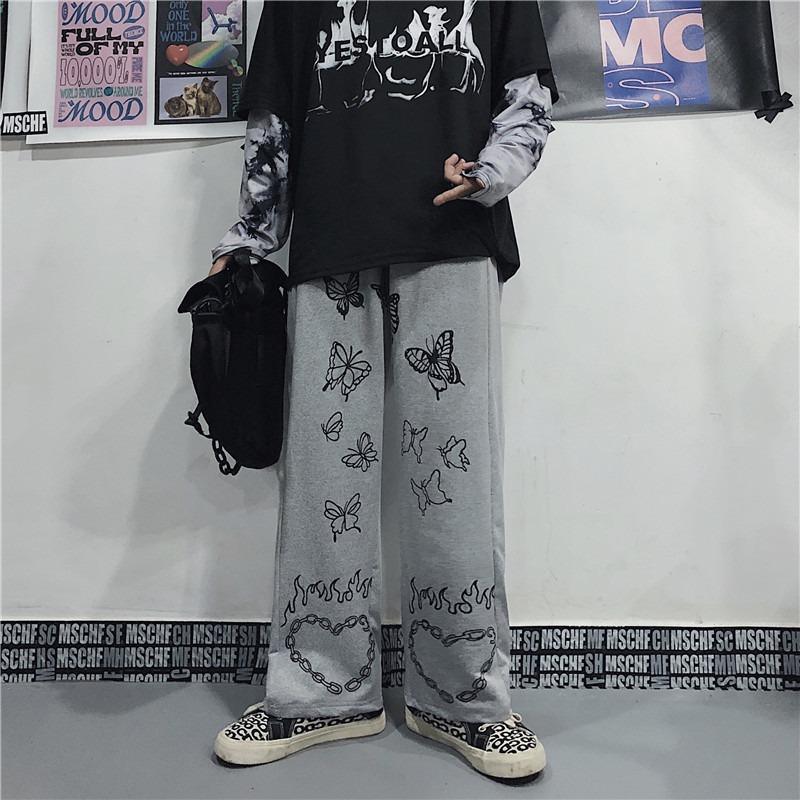 "Pantalon vintage à jambe large pour femmes - Gray