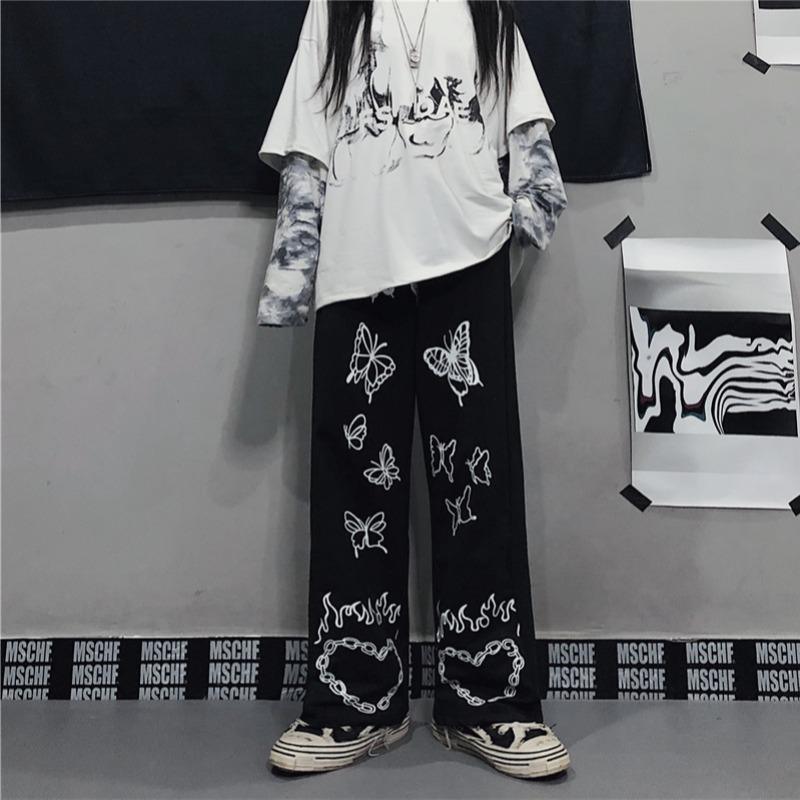 "Pantalon vintage à jambe large pour femmes - Black