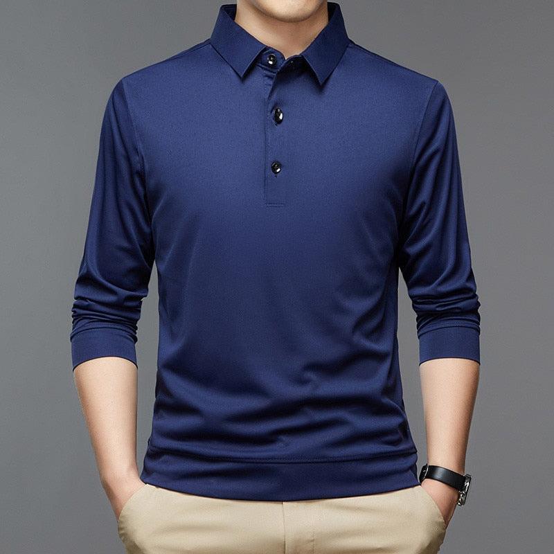 Polo homme-à manches longues- col à revers- Navy Polo shirt