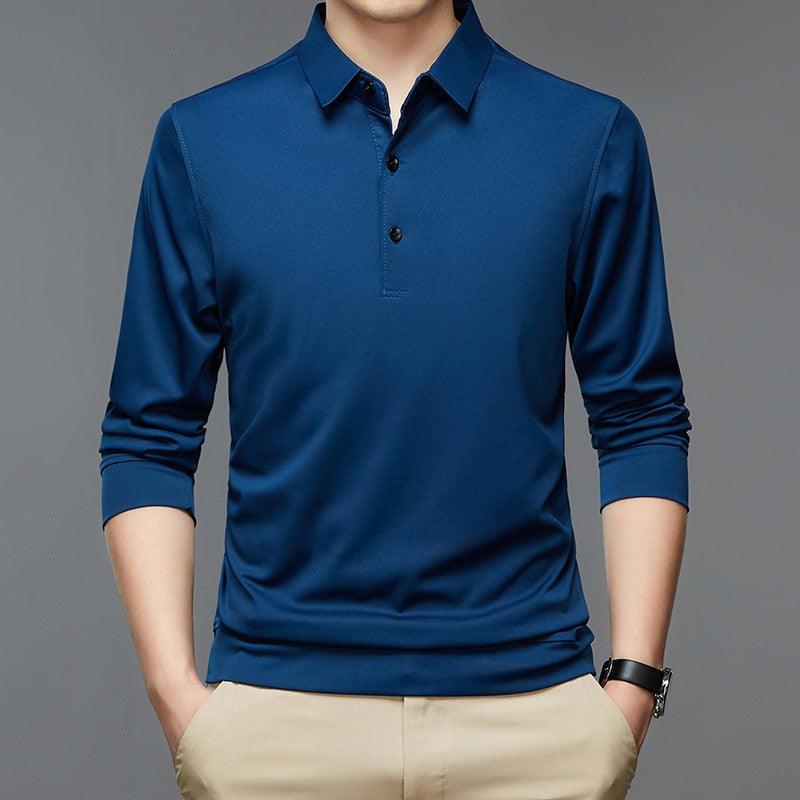 Polo homme-à manches longues- col à revers- Blue Polo shirt