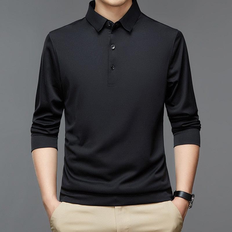 Polo homme-à manches longues- col à revers- Black Polo shirt