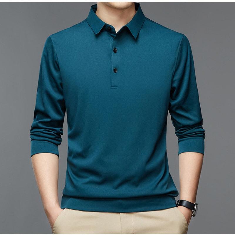 Polo homme-à manches longues- col à revers-