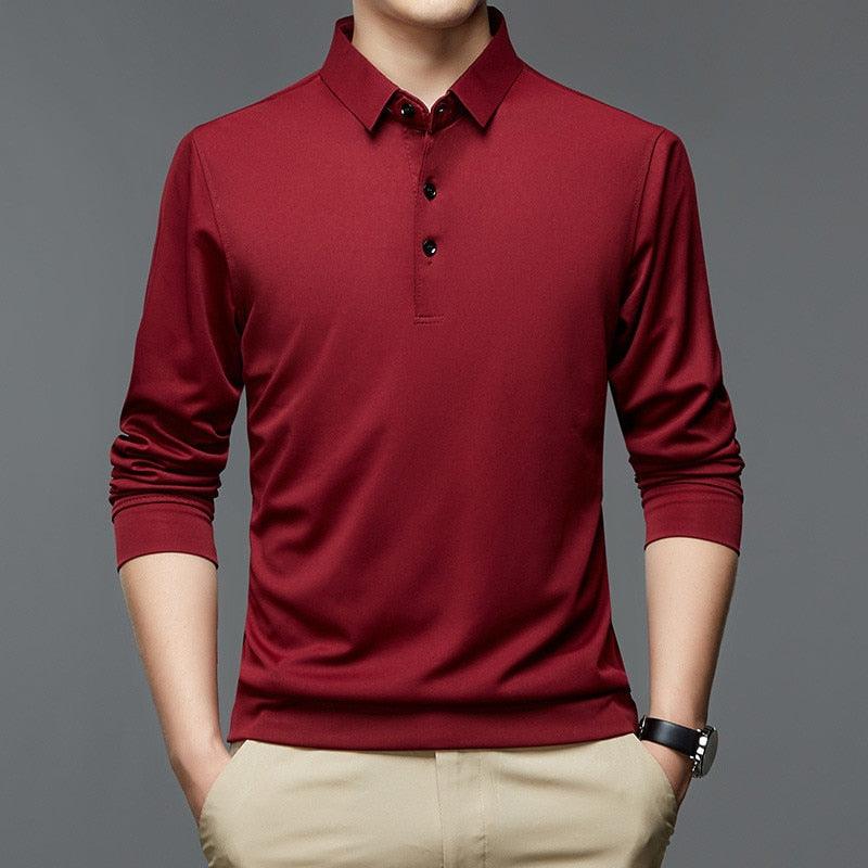 Polo homme-à manches longues- col à revers- Red Polo shirt