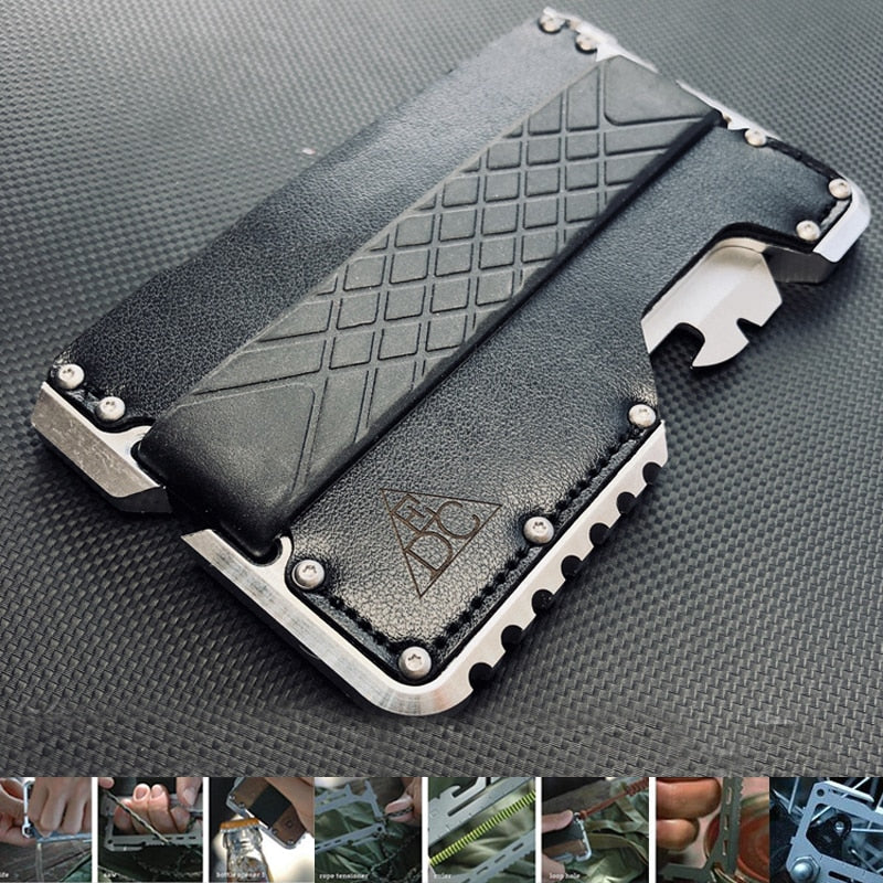 "Portefeuille EDC tactique avec pince métallique et décapsuleur"