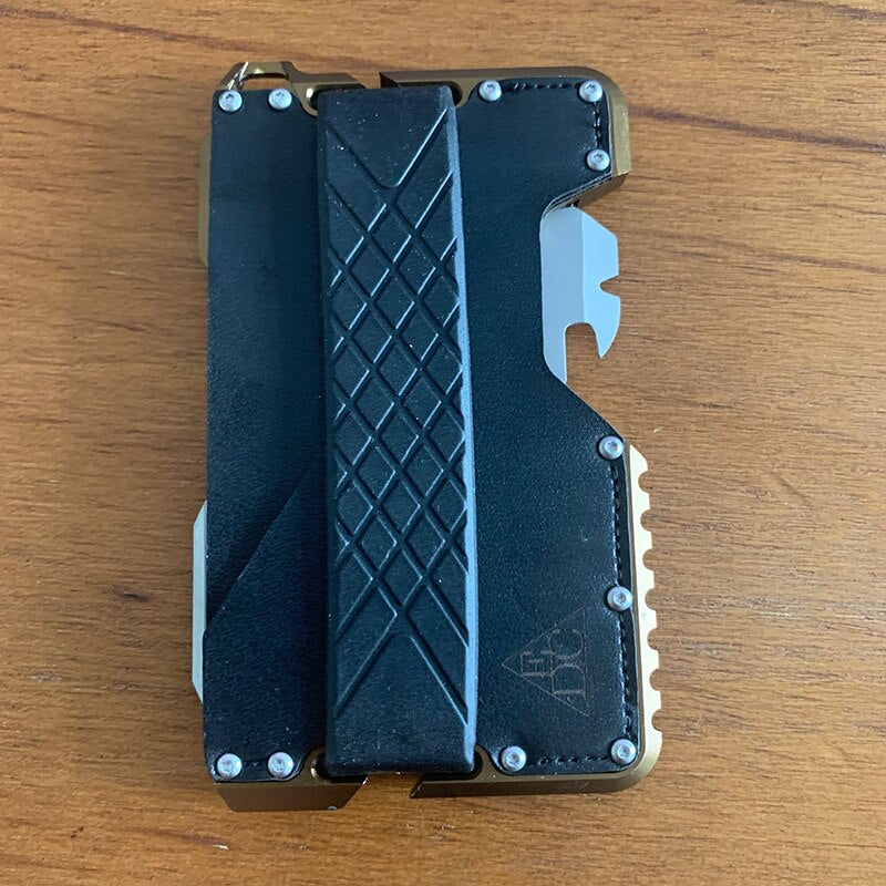 "Portefeuille EDC tactique avec pince métallique et décapsuleur" Gold