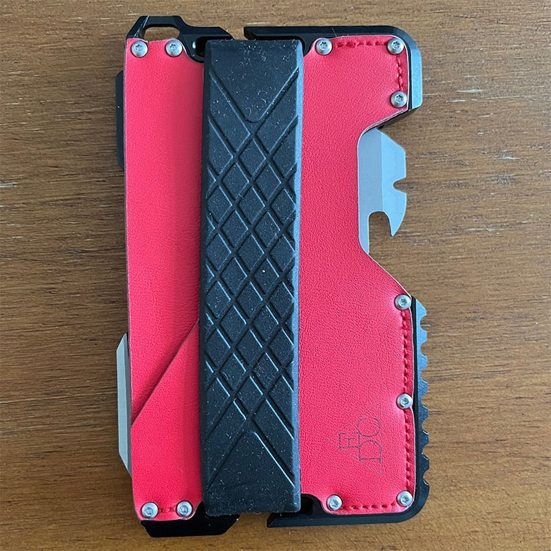 "Portefeuille EDC tactique avec pince métallique et décapsuleur" Red and brown
