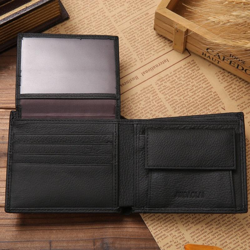 "Portefeuille homme en cuir véritable - Portefeuille en cuir de vache noir premium"