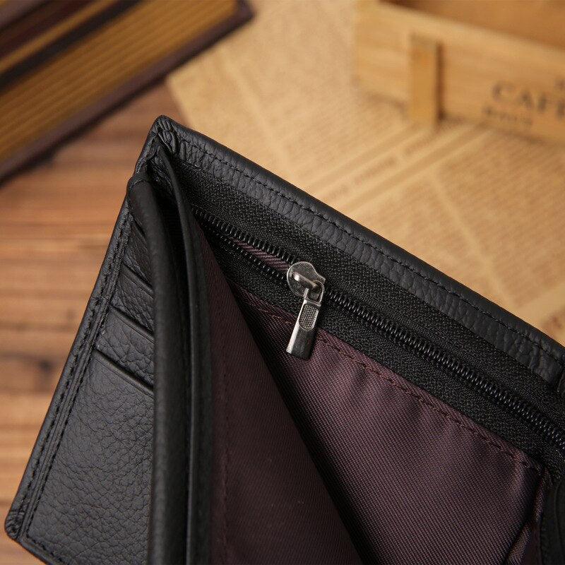 "Portefeuille homme en cuir véritable - Portefeuille en cuir de vache noir premium"
