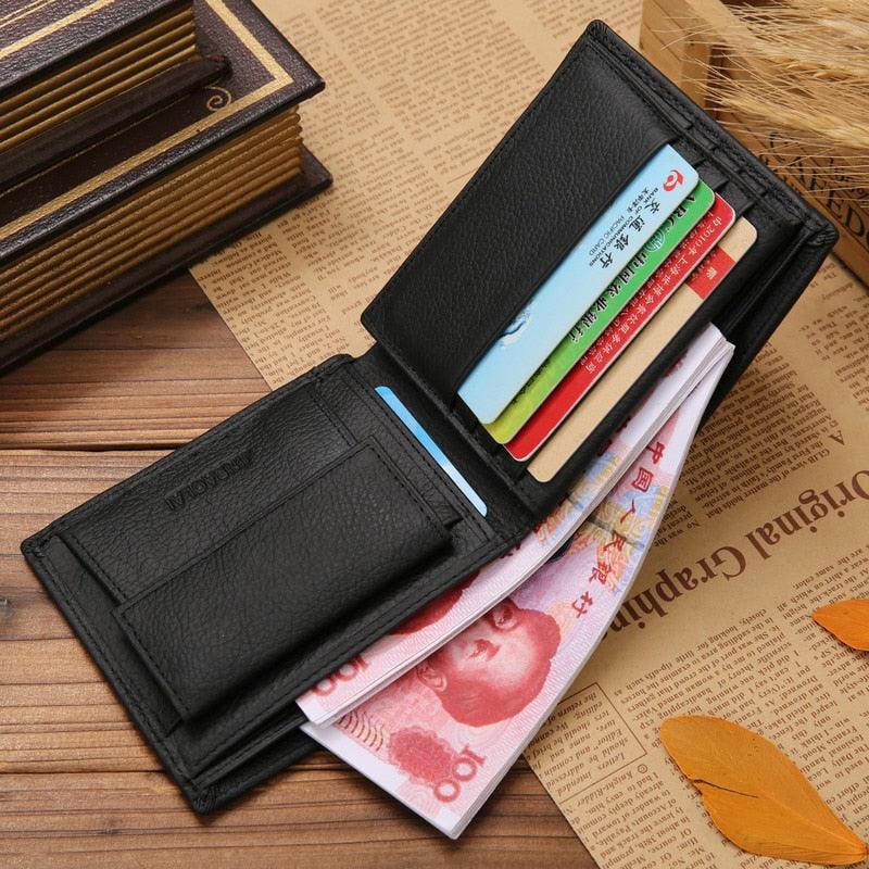 "Portefeuille homme en cuir véritable - Portefeuille en cuir de vache noir premium"