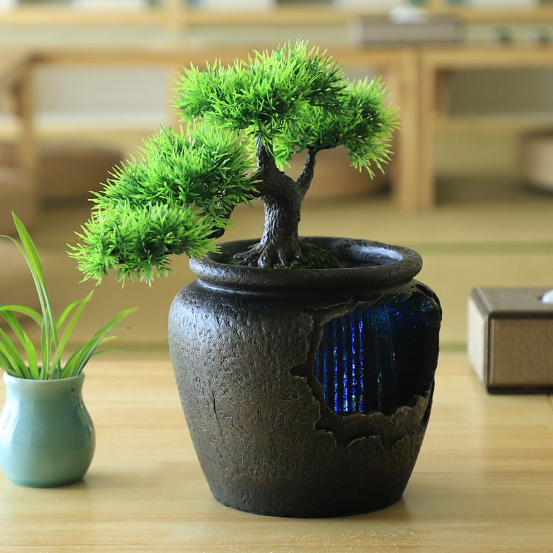 Pot de fleurs créatif avec cascade d'eau et LED