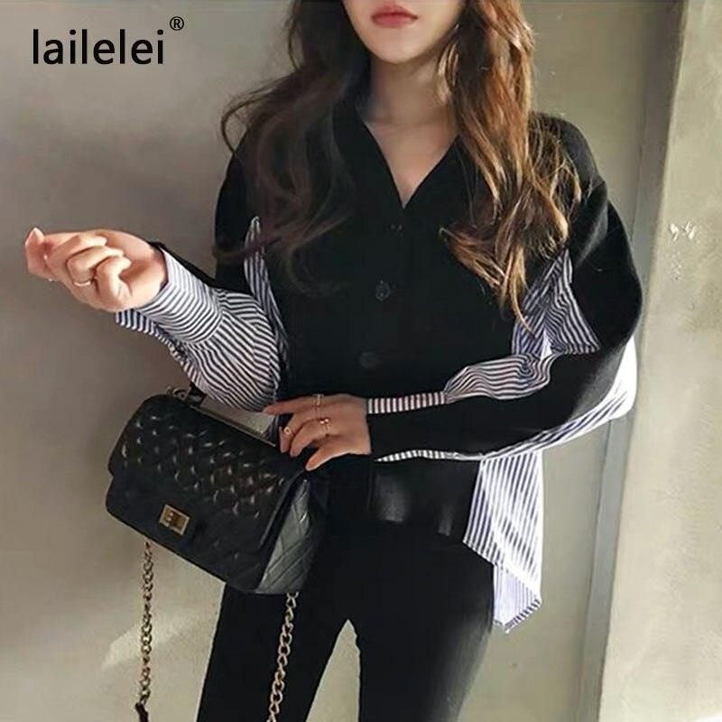 Pull boutonné à patchwork pour femmes | Cardigan en laine rayé