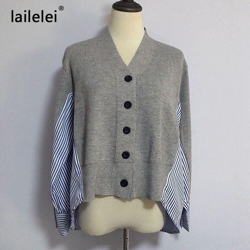 Pull boutonné à patchwork pour femmes | Cardigan en laine rayé
