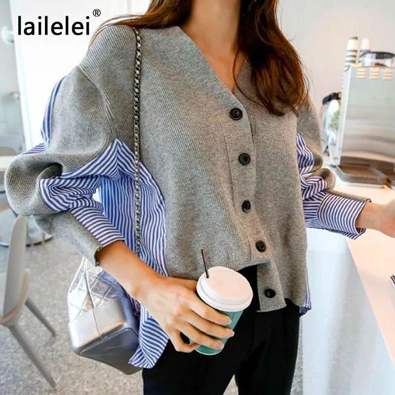 Pull boutonné à patchwork pour femmes | Cardigan en laine rayé