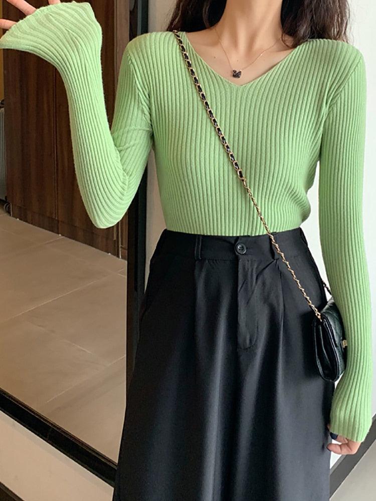 Pull-col rond-Basic B en tricot-pour femme Green One Size