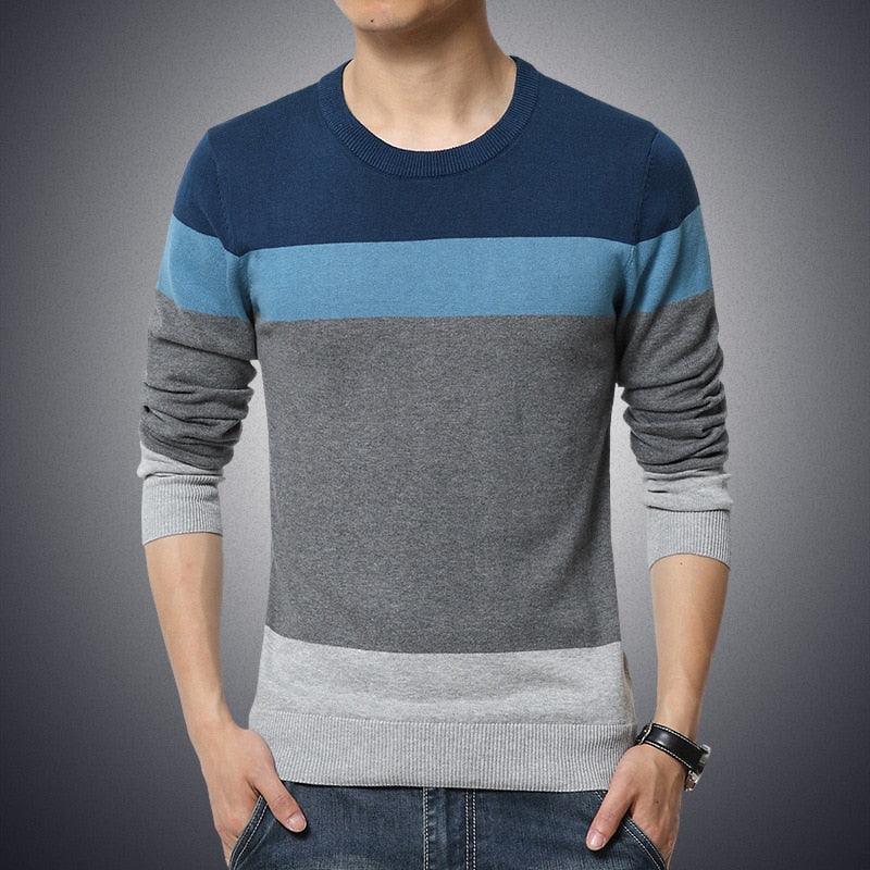 Pulls Homme - Sweater Rayé O-Neck Slim Fit Blue