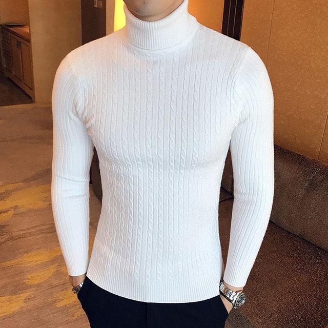 Pulls à col roulé pour hommes White-2