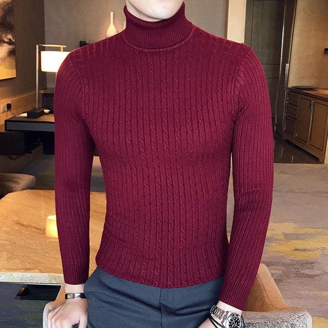 Pulls à col roulé pour hommes Red-2