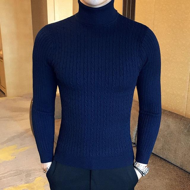 Pulls à col roulé pour hommes Blue-2