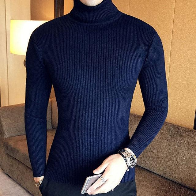 Pulls à col roulé pour hommes Blue-1