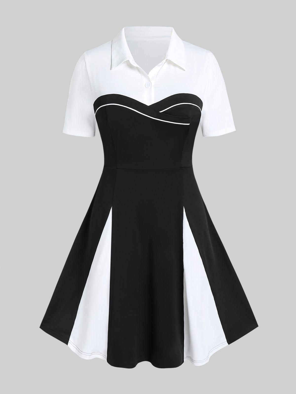 ROSEGAL Robe col chemise color block pour femmes XXXL Black