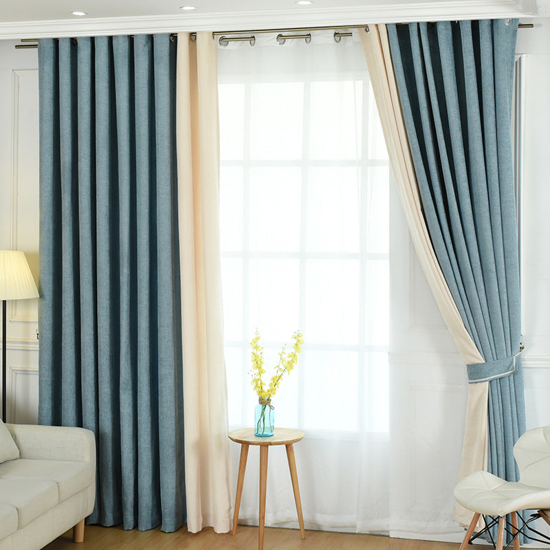 "Rideaux chenille solides et opaques pour salon et chambre - AOMshop" Light Blue