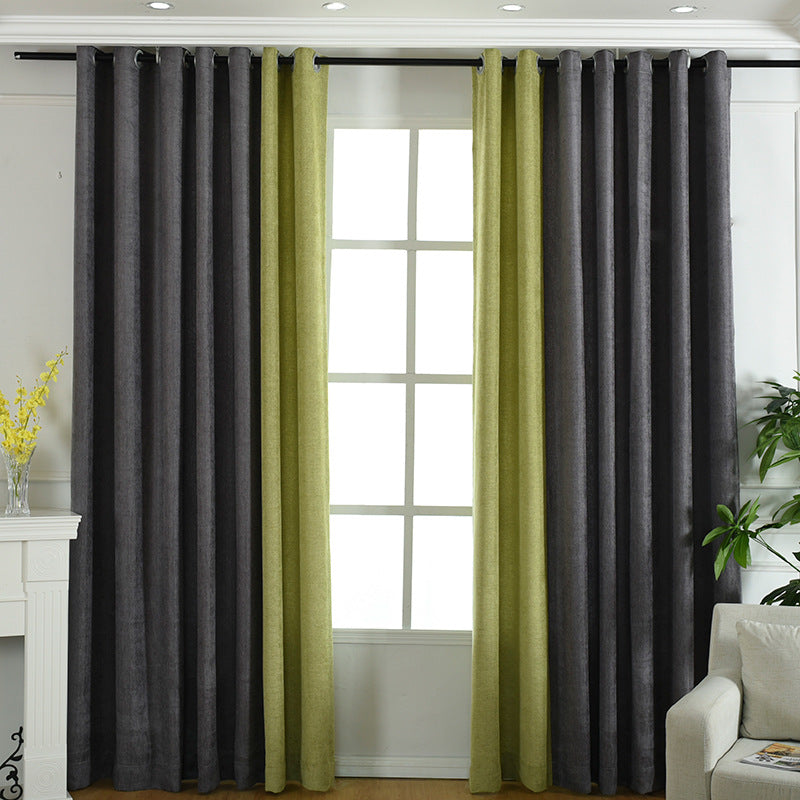 "Rideaux chenille solides et opaques pour salon et chambre - AOMshop" Black