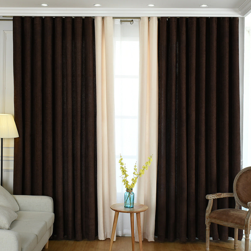 "Rideaux chenille solides et opaques pour salon et chambre - AOMshop" Dark Coffee