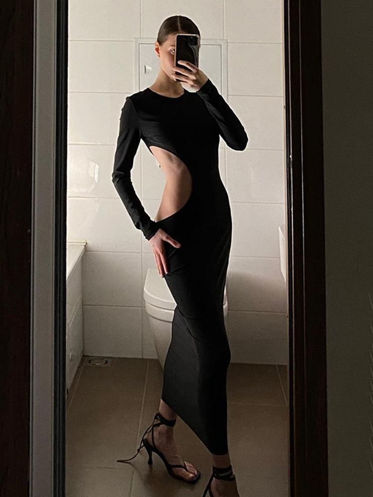 Robe Longue Sexy Noire avec Découpes pour Femme - Collection Printemps 2022