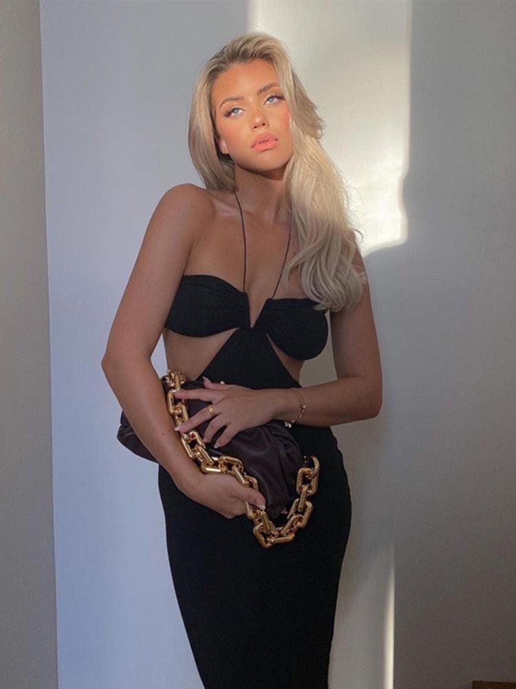 Robe Maxi Élégante et Sexy pour Club et Soirée black
