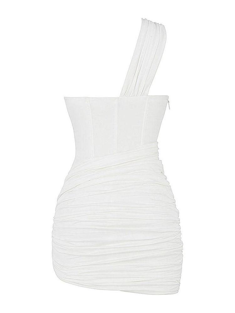 Robe Mini Blanche à Une Épaule Sexy pour Femmes