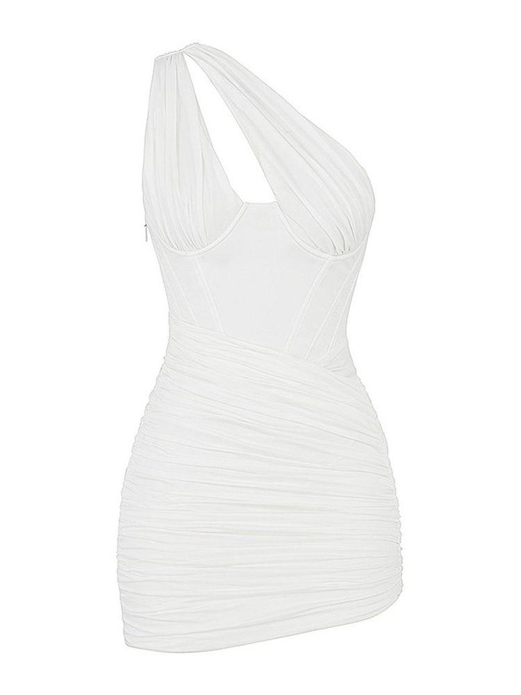 Robe Mini Blanche à Une Épaule Sexy pour Femmes