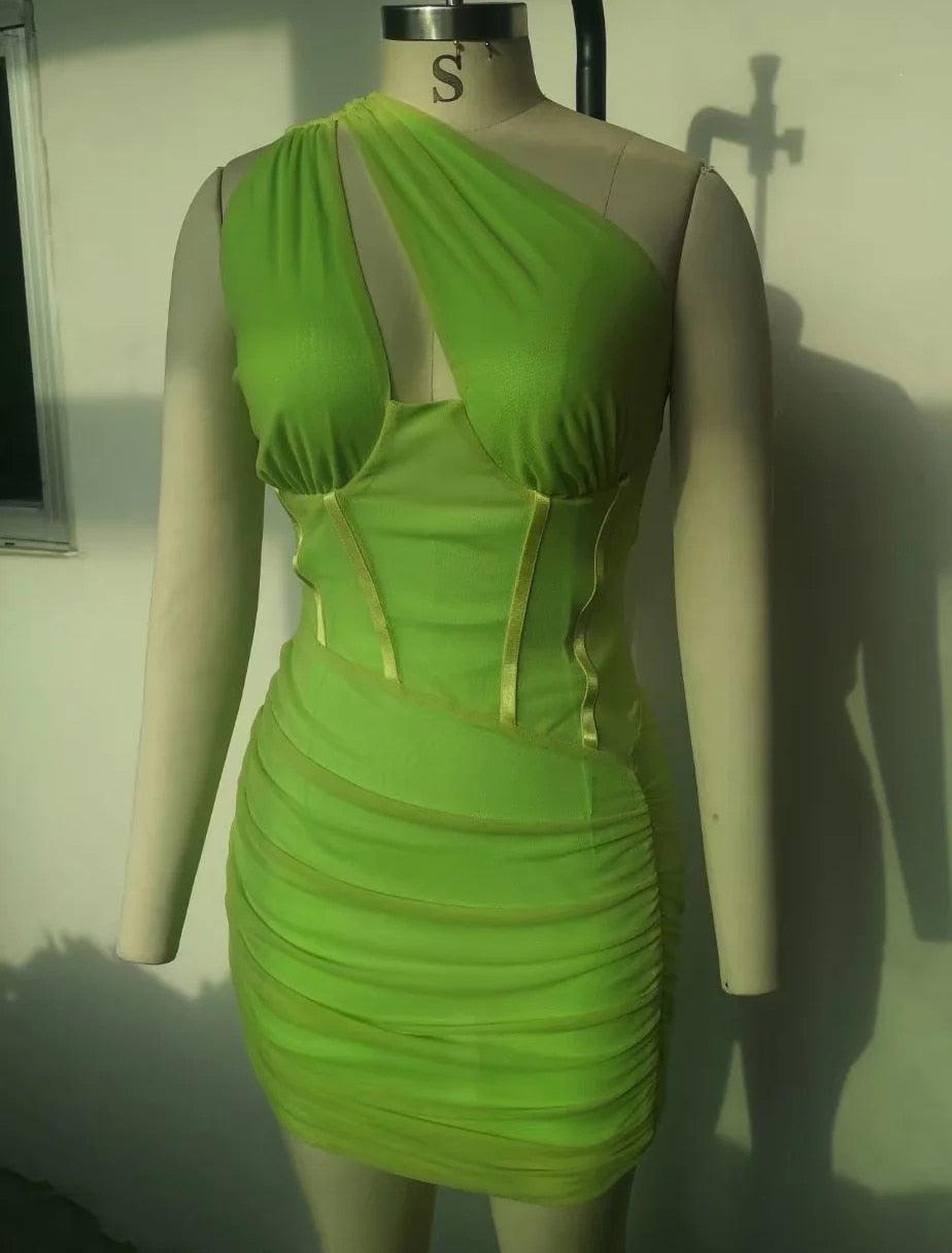 Robe Mini Blanche à Une Épaule Sexy pour Femmes Green