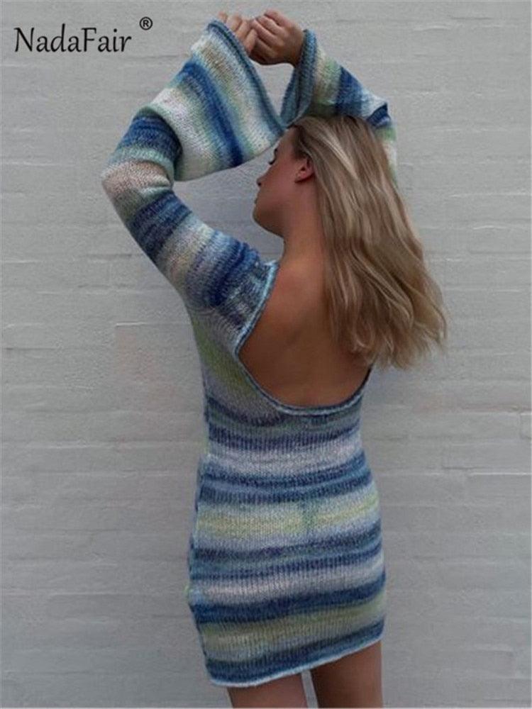"Robe Pull en Tricot Femme - Sexy Dos Nu et Coupe Moulante